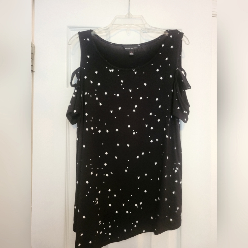 Rock & Republic asymmetrical off the shoulder shirt with stars